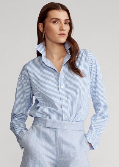 Camisa Polo Ralph Lauren Mujer Azules / Blancos - Striped Cotton - MRQYE5347